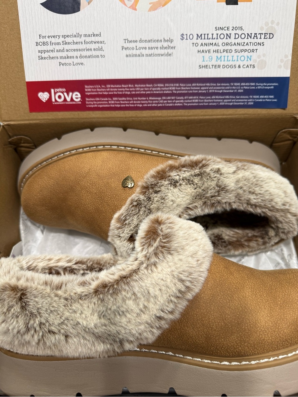 Skechers Tan Faux-Fur Slip-On Clog Slippers